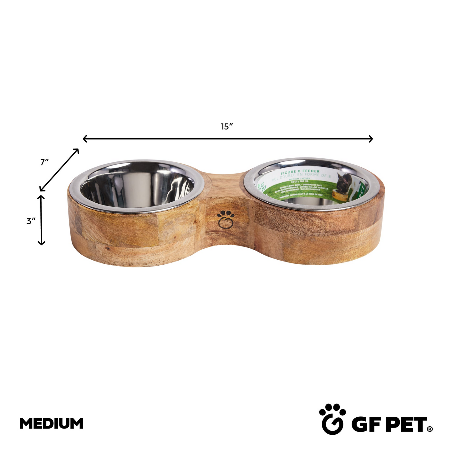 Wood & Metal Bowl Double Feeder