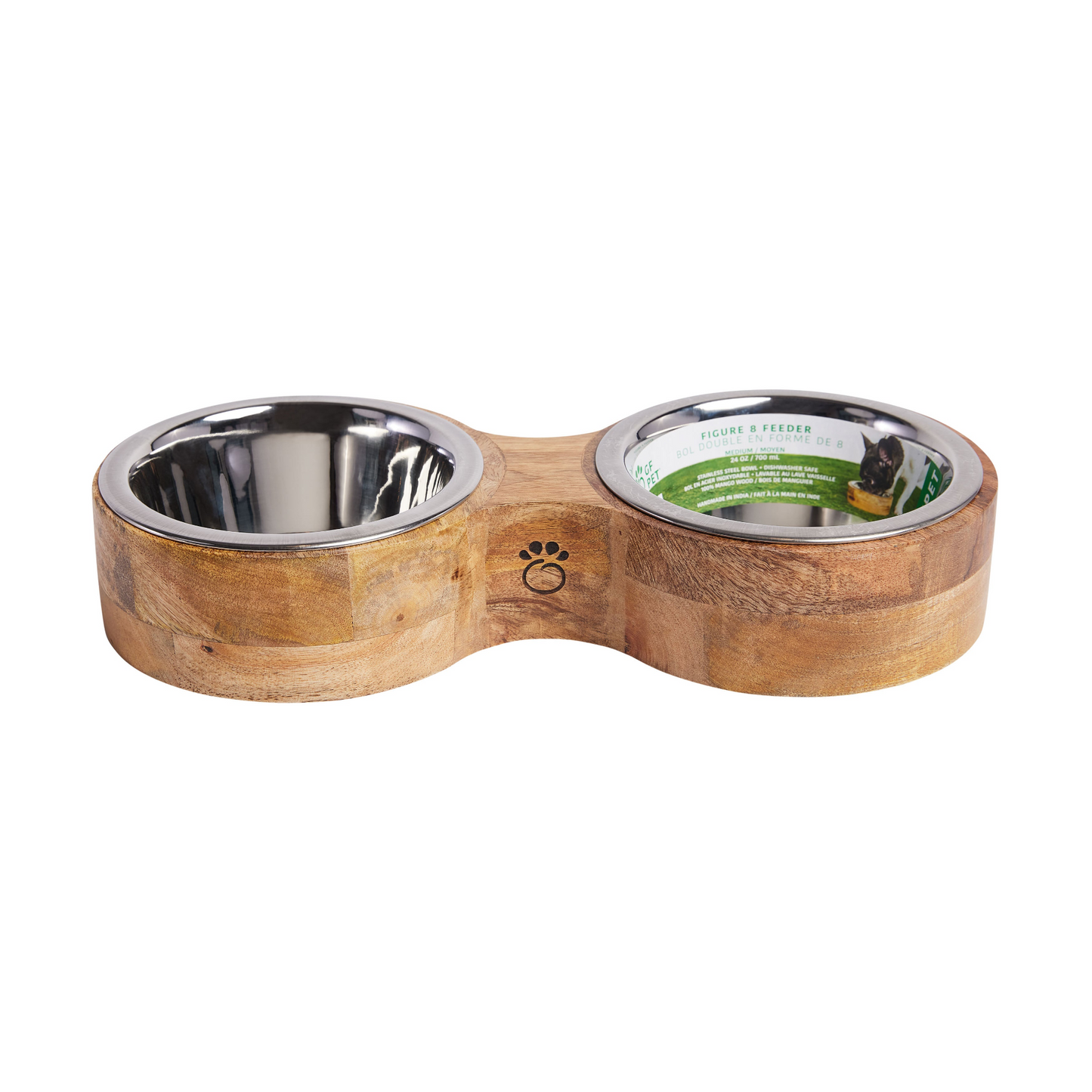 Wood & Metal Bowl Double Feeder