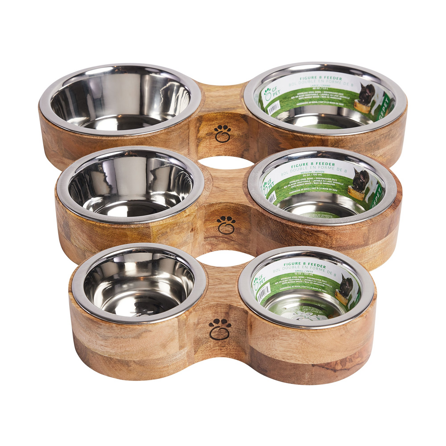 Wood & Metal Bowl Double Feeder