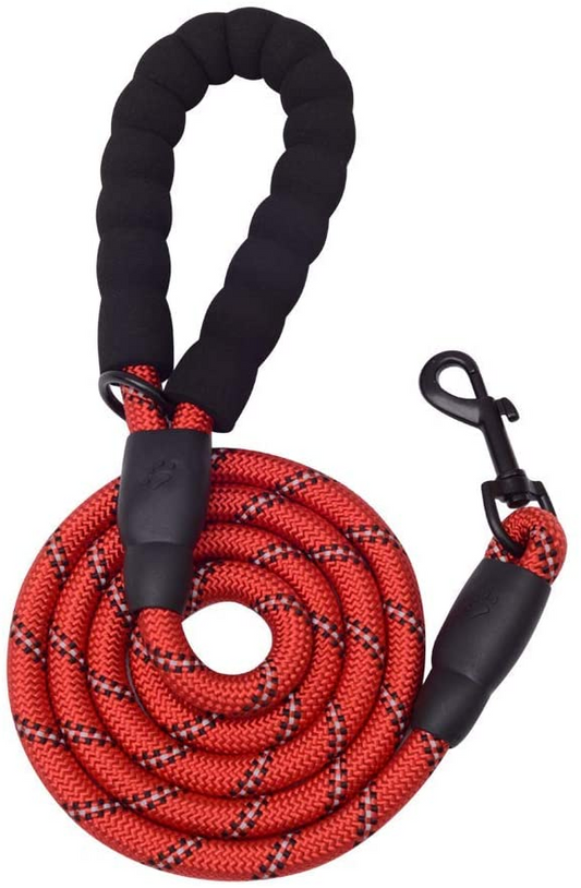 5 FT Thick Highly Reflective Dog Leash-Red