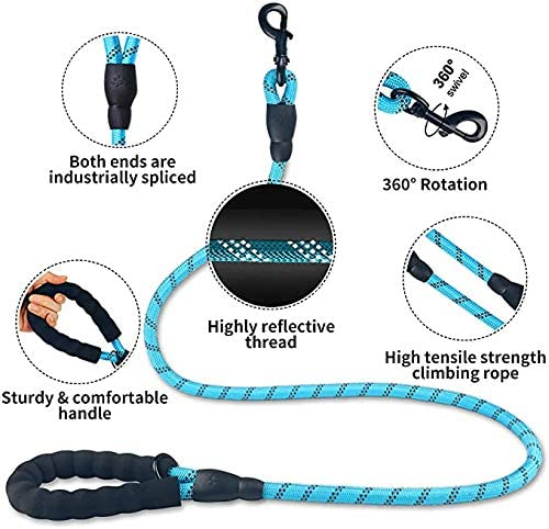 6 FT Thick Highly Reflective Dog Leash- Blue