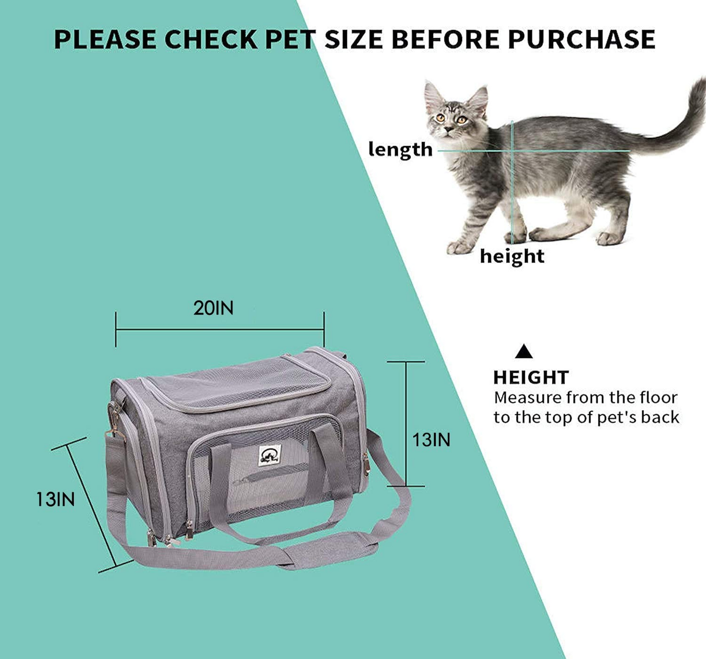 20" Airline Approved Pet Carrier Bag (Grey)