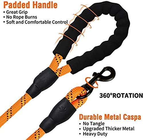 6 FT Thick Highly Reflective Dog Leash- Orange