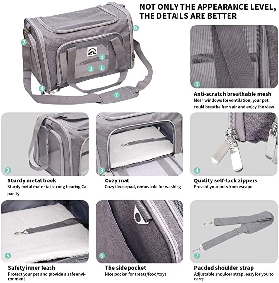 17" Airline Approved Pet Carrier Bag (Grey)