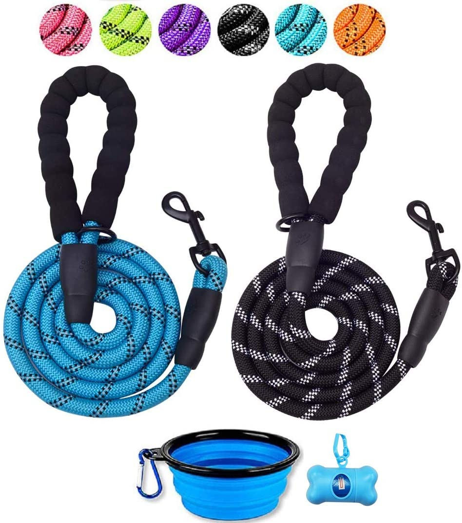 5 Ft Dog Leash Set of 2 (Black, Blue)